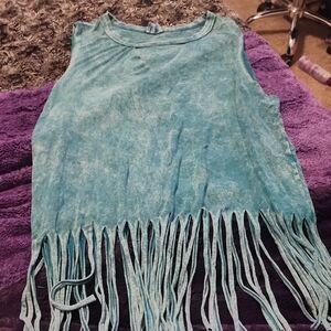 Blue Fringe Sleeveless Top